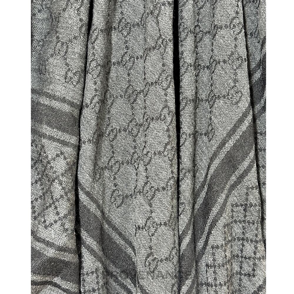 🔴 Gucci Survie Fox Shawl Scarf - GG Black Charcoal - Picture 4 of 8